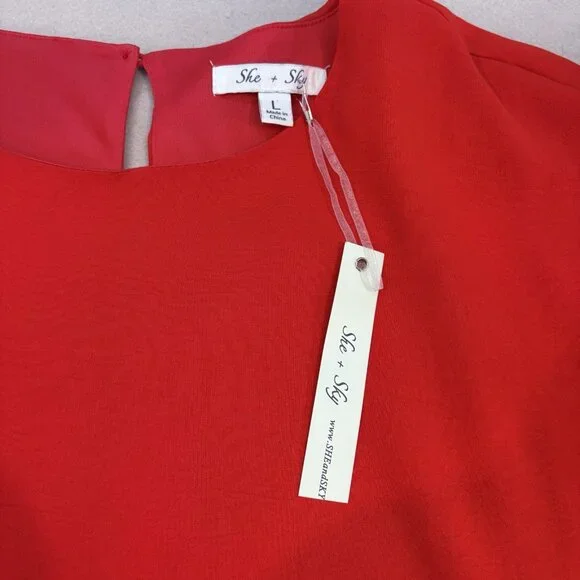 She+Sky Classic Accordion Pleated Double Ruffle SZ Large Bright Red Dress NWT - Picture 6 of 8